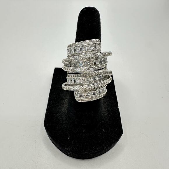 Silver Tone & CZ Statement Ring The Lubiana Size 5.5 - Picture 3 of 8